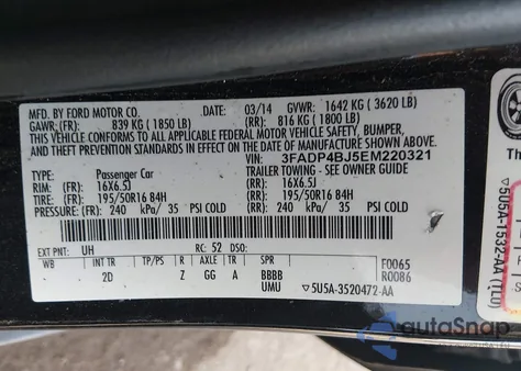 2014 Ford Fiesta Se из США, поврежденный, VIN 3FADP4BJ5EM220321